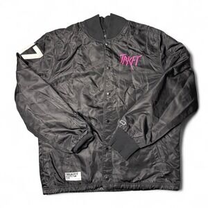 Trukfit Logo Large Bomber Jacket Black & Pink Lil Wayne Mens Large RARE Y2K VTG